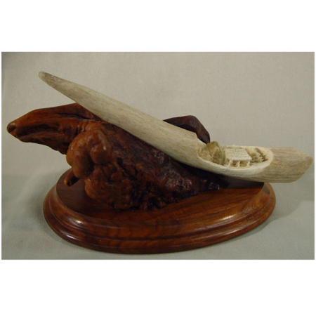 JW014 Cabin Scene in a horn Joe Wannamaker Signed