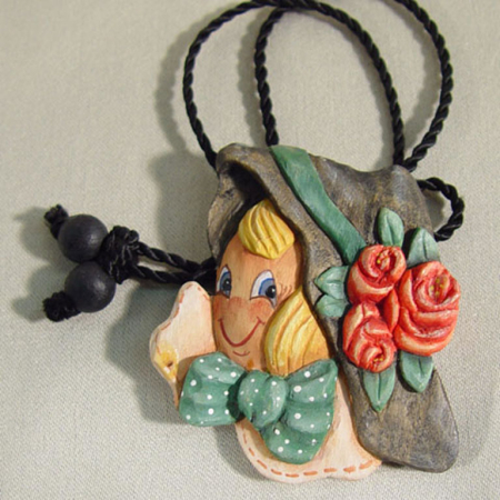 JW049 Girl with Roses Necklace Kay Wannamaker Signed
