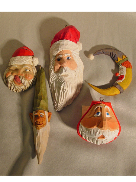 JW077 Elf Ornament - Gary Falin, Signed, Naughty Santa Pin - Bobby Thurman, Signed, Clown Moon -Bobby Thurman, Signed, Santa Ornament - Signed SG, Santa Pin - Dave Sohneberger, Signed