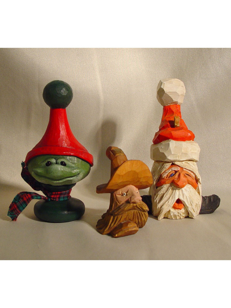 JW078 Santa - Ed Zinger, Signed, 5" Walking Hillbilly - Jim Maxwell, Signed, 2.5" Frog - Laura Dunkle, Signed, 4.5"