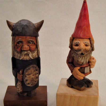 SE009 Pair of Gnomes Blue Gnome by Carl Pilcher, other is unsigned