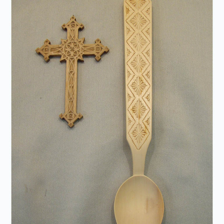EC430 Chip Carved Spoon and Cross by Zina Manesa-Burliou