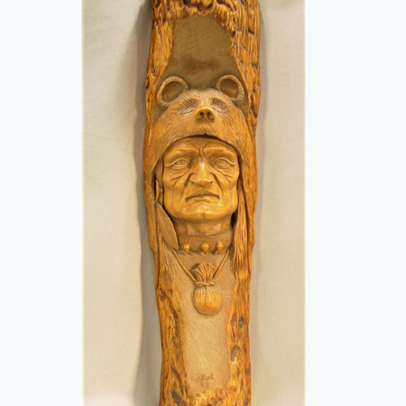 TR055 Mountain Man Bark Carving signed by R. Patel